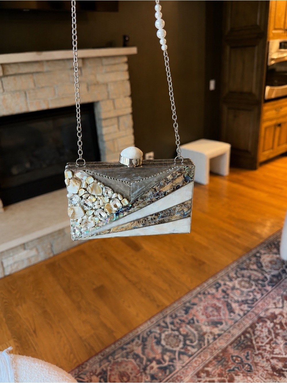 Beige and Mother-of-Pearl Decorative Evening Clutch
